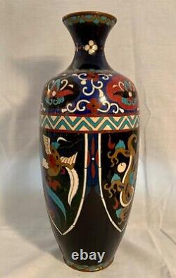 Fine 1880 Japanese Cloisonne 12 Vase With 4 Panels Of Birds And Dragons. Mint