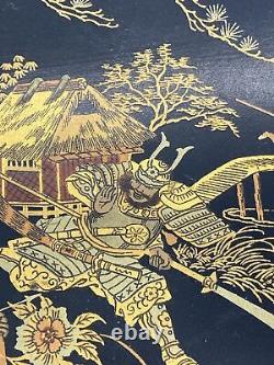 Fine 19th C JAPANESE Antique Lacquered Tray SAMURAI WARRIORS COMBAT Maki-e Meiji