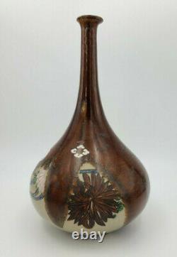 Fine 19th Century Antique Japanese Kiyomizu Ware Pottery Vase Chrysanthemum 9.5