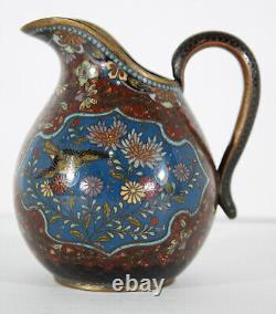 Fine 3.75 Japanese Cloisonne Meiji Tea Creamer Pitcher Flower Hoho Bird