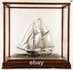 Fine Antique 1930 Stamped Japanese Silver Gilt Sailboat Ship Glass Frame Statue