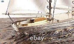Fine Antique 1930 Stamped Japanese Silver Gilt Sailboat Ship Glass Frame Statue