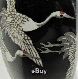 Fine Antique ANDO MEIJI-ERA CLOISONNE Vase with 5 Red Crested Cranes c. 1930