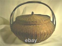 Fine Antique Fine Asian Basket Large Chinese Japanese Ikebana Woven Intricate