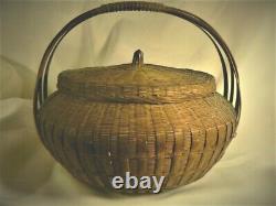 Fine Antique Fine Asian Basket Large Chinese Japanese Ikebana Woven Intricate