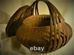 Fine Antique Fine Asian Basket Large Chinese Japanese Ikebana Woven Intricate