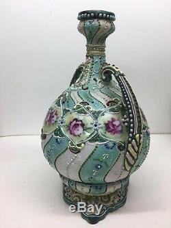 Fine Antique JAPANESE MEIJI-ERA SATSUMA Moriage Vase with Flowers c. 1900 antique