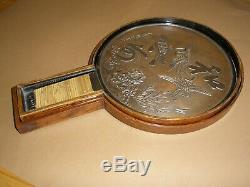 Fine Antique JAPANESE MEIJI HANDHELD BRONZE SILVERED MIRROR Signed in FITTED BOX
