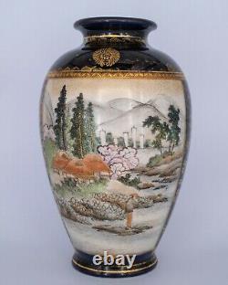 Fine Antique Japanese Blue-Ground Satsuma Vase by Kusube Sennosuke. Meiji Period