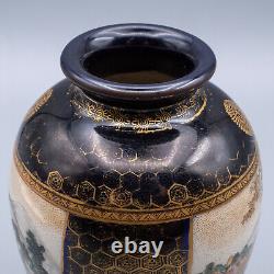 Fine Antique Japanese Blue-Ground Satsuma Vase by Kusube Sennosuke. Meiji Period