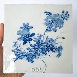 Fine Antique Japanese Blue White Seto Porcelain Floral Square Tile Early 20th c