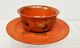 Fine Antique Japanese Chinese Lacquer Bowl Dish Koi Crane Reddish Orange