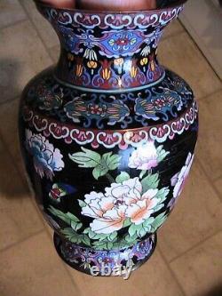 Fine Antique Japanese Cloisonne Glass Inlay Vase Flowers, Birds Meiji