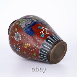 Fine Antique Japanese Cloisonne Vase With a Ho-o Bird and Flowers Meiji Period