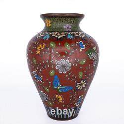 Fine Antique Japanese Cloisonne Vase With a Ho-o Bird and Flowers Meiji Period