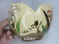 Fine Antique Japanese Crackle Glazed Kyoto Earthenware Bowl Signed Kenzan Edo
