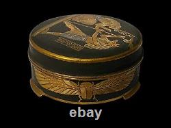 Fine Antique Japanese Egyptian Revival Damascene Footed Lidded Box Pot Metal