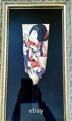 Fine Antique Japanese Geisha Girl Hanetsuki Hagoita Paddle Gold Shadow Box Frame