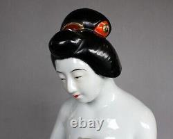 Fine Antique Japanese Geisha Naked toddler bath Large Kutani porcelain Statues