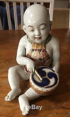 Fine Antique Japanese IMARI Porcelain Seated Boy withDrum Okimono Figure 19th c