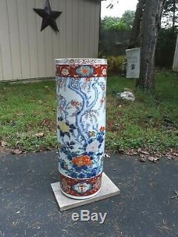 Fine Antique Japanese Imari Porcelain Floor Vase Umbrella Stand Signed