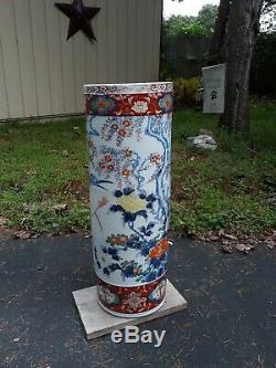 Fine Antique Japanese Imari Porcelain Floor Vase Umbrella Stand Signed