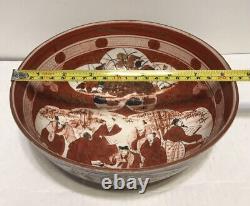 Fine Antique Japanese Kutani Bowl Deep Dish, 19th Century Red And White