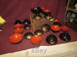 Fine Antique Japanese Lacquer Bowl and Lid Set of 11 pcs Meiji