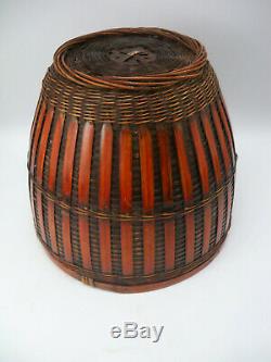 Fine Antique Japanese Lacquered Bamboo Wood Ikebana Signed Basket