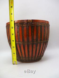 Fine Antique Japanese Lacquered Bamboo Wood Ikebana Signed Basket
