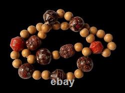 Fine Antique Japanese Lacquered Ojime Bead Necklace 10 Ojime Plus Wooden Beads