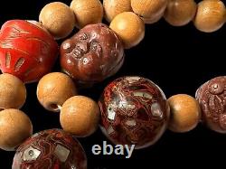 Fine Antique Japanese Lacquered Ojime Bead Necklace 10 Ojime Plus Wooden Beads