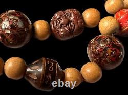 Fine Antique Japanese Lacquered Ojime Bead Necklace 10 Ojime Plus Wooden Beads