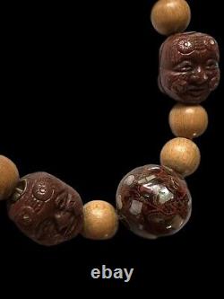 Fine Antique Japanese Lacquered Ojime Bead Necklace 10 Ojime Plus Wooden Beads