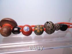 Fine Antique Japanese Lacquered Ojime Bead Necklace 7 Beads