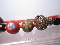 Fine Antique Japanese Lacquered Ojime Bead Necklace 7 Beads