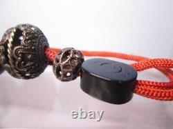 Fine Antique Japanese Lacquered Ojime Bead Necklace 7 Beads