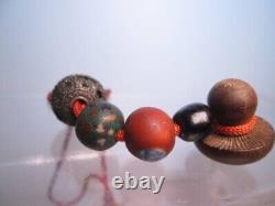 Fine Antique Japanese Lacquered Ojime Bead Necklace 7 Beads