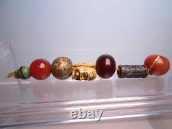 Fine Antique Japanese Lacquered Ojime Bead Necklace 7 Ojime Agate Amber