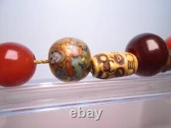 Fine Antique Japanese Lacquered Ojime Bead Necklace 7 Ojime Agate Amber