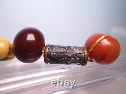 Fine Antique Japanese Lacquered Ojime Bead Necklace 7 Ojime Agate Amber