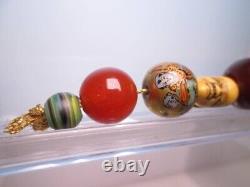 Fine Antique Japanese Lacquered Ojime Bead Necklace 7 Ojime Agate Amber