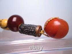 Fine Antique Japanese Lacquered Ojime Bead Necklace 7 Ojime Agate Amber