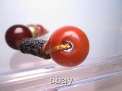 Fine Antique Japanese Lacquered Ojime Bead Necklace 7 Ojime Agate Amber