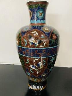 Fine Antique Japanese Meiji Cloisonné Enamel Ginbari 8 inch Vase 19th Century