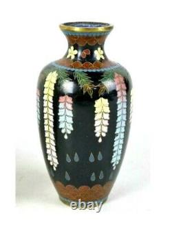 Fine Antique Japanese Meiji Cloisonne Wisteria Vase