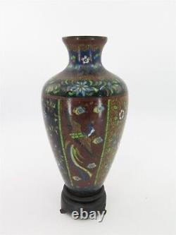 Fine Antique Japanese Meiji Era Cloisonne Vase on Stand 7 Tall x 3 Diameter