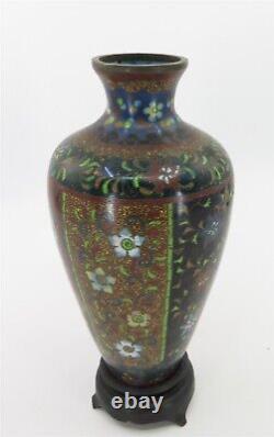 Fine Antique Japanese Meiji Era Cloisonne Vase on Stand 7 Tall x 3 Diameter