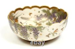 Fine Antique Japanese Meiji Period Satsuma Pottery Bowl With Scalloped Rim