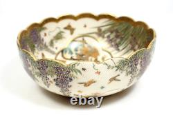 Fine Antique Japanese Meiji Period Satsuma Pottery Bowl With Scalloped Rim